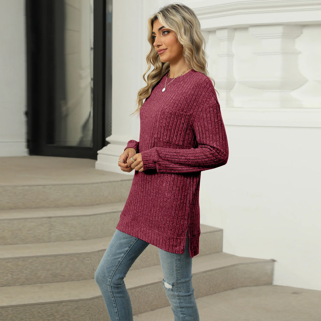 T-shirt à manches longues fendu pour femmes