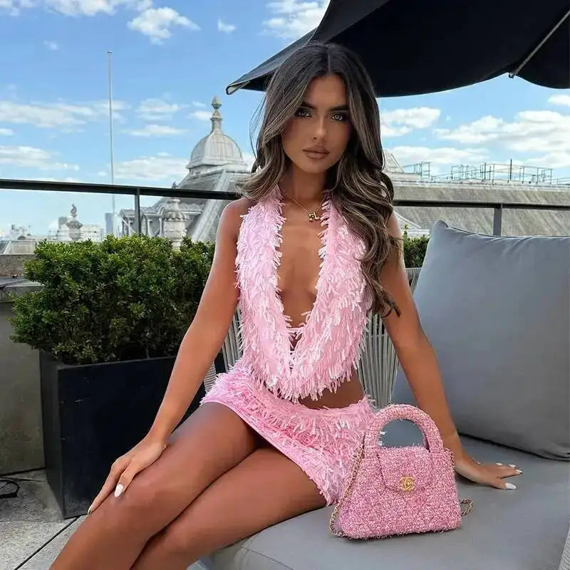 Robe à sequins et fente pour femmes