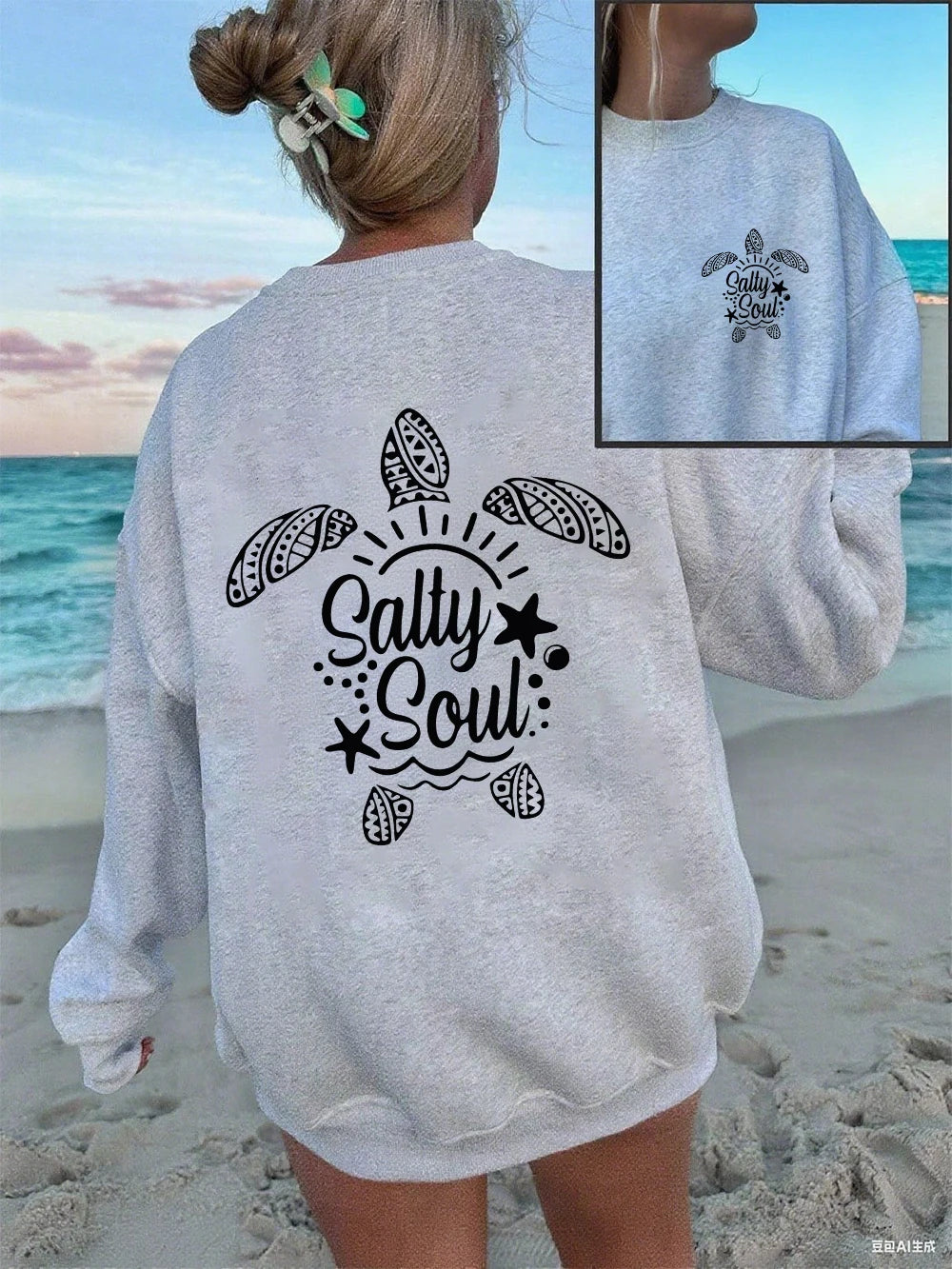 Sweat-shirt à capuche Salty Soul imprimé tortue pour femmes