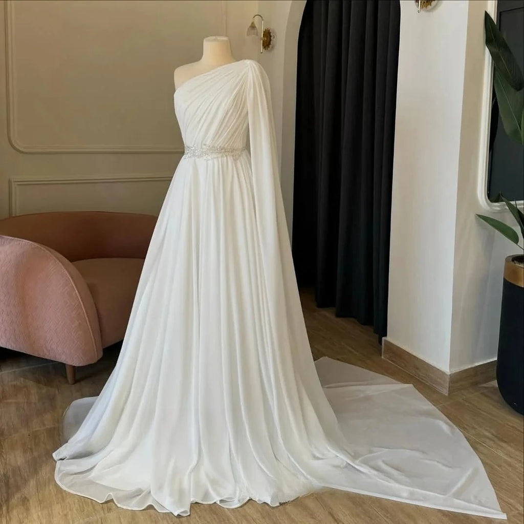 Robe de mariée longue en mousseline de soie pour femmes