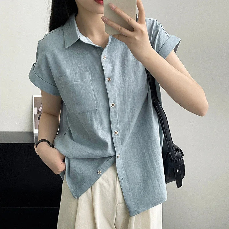 Chemise à manches courtes, style polyvalent, pour femmes