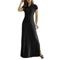Robe longue en jean décontractée à col de chemise pour femmes
