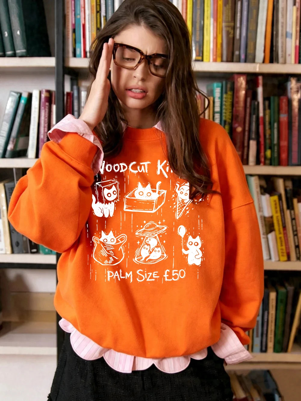 Sweat-shirt à capuche femme à col rond, imprimé chatons de poche pour femmes