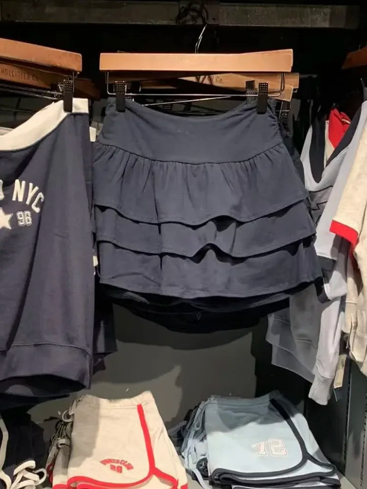 Mini jupes à volants bleu marine pour femmes