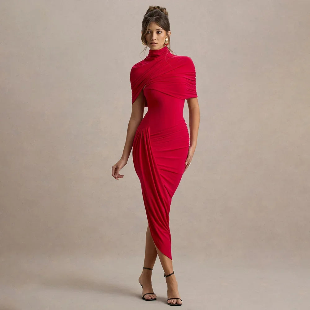 Robe longue froncée à manches mi-longues, dos nu pour femmes