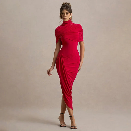 Robe Longue Froncée Femme – Dos Nu et Manches Mi-Longues