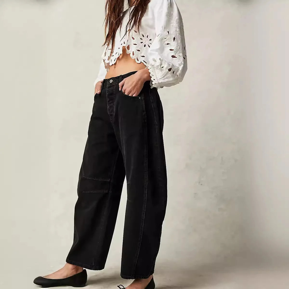 Pantalon en jean délavé taille mi-basse pour femmes