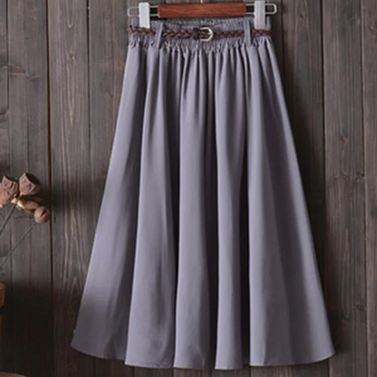 Jupe mi-longue plissée avec ceinture pour femmes