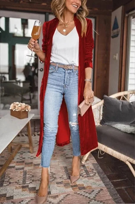 Veste longue en velours pour femmes
