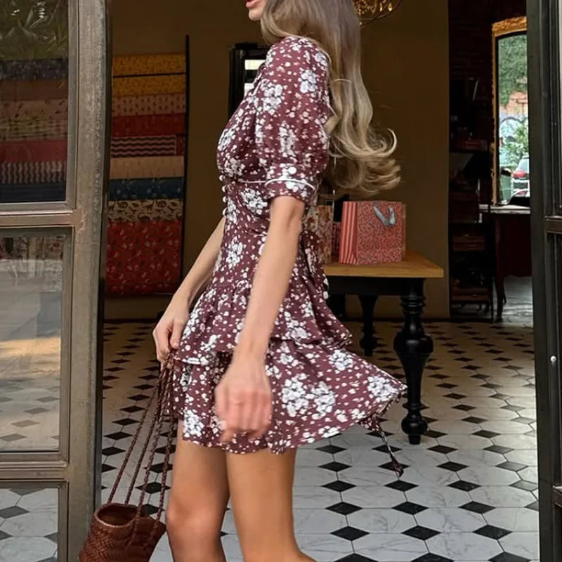 Robe courte élégante à imprimé floral pour femmes