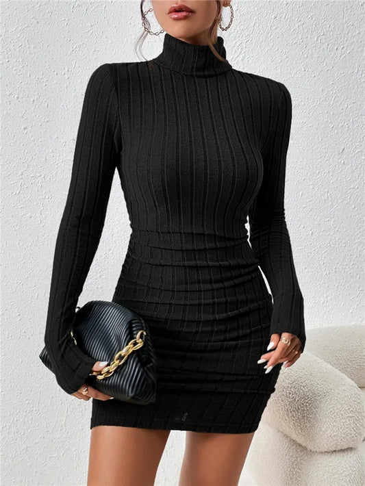 Robe fourreau femme noire élégante à col roulé