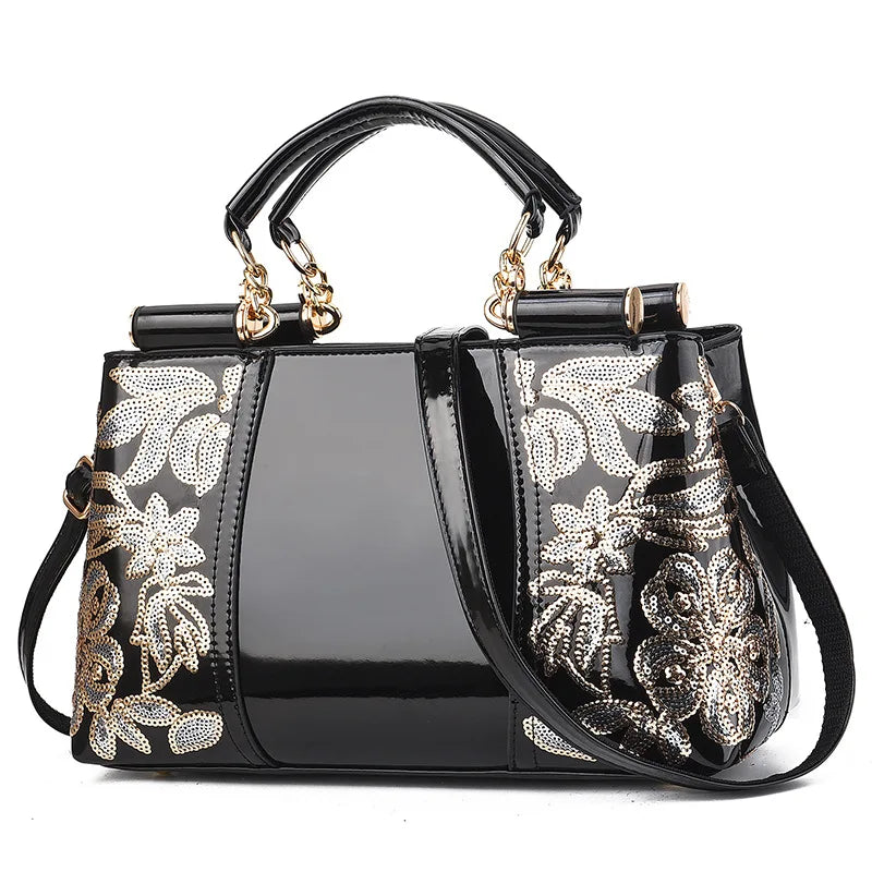 Sac à bandoulière en cuir verni brillant pour femmes