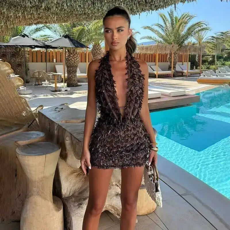 Robe à sequins et fente pour femmes