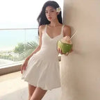 Robe en dentelle et col en V, sans manches pour femmes