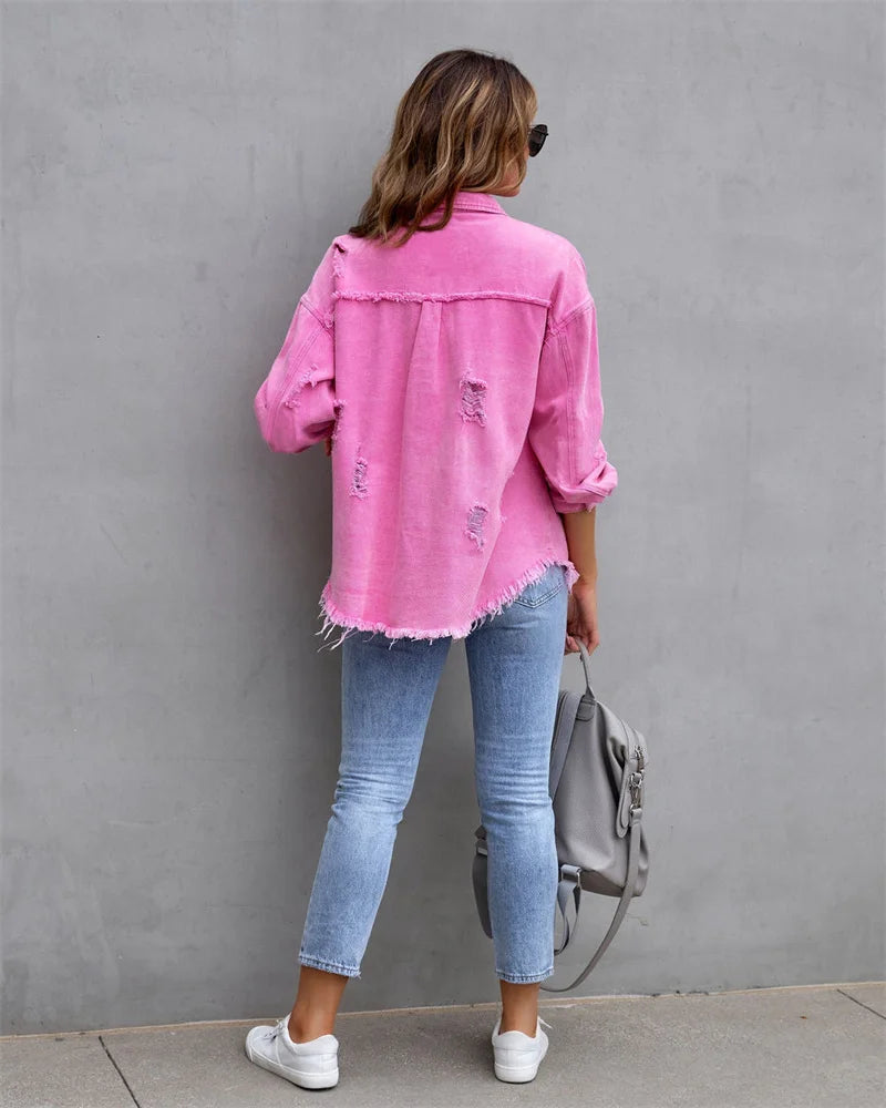 Veste en jean style chemise pour femmes