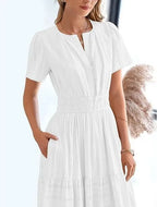 Robe longue plissée élégante style français à col en V pour femmes