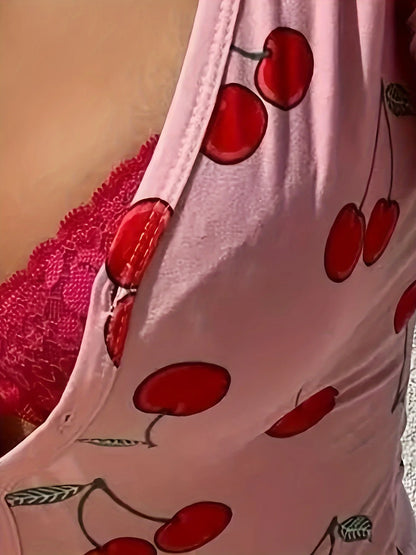 Combinaison Pyjama Femme – Col V et Cerises
