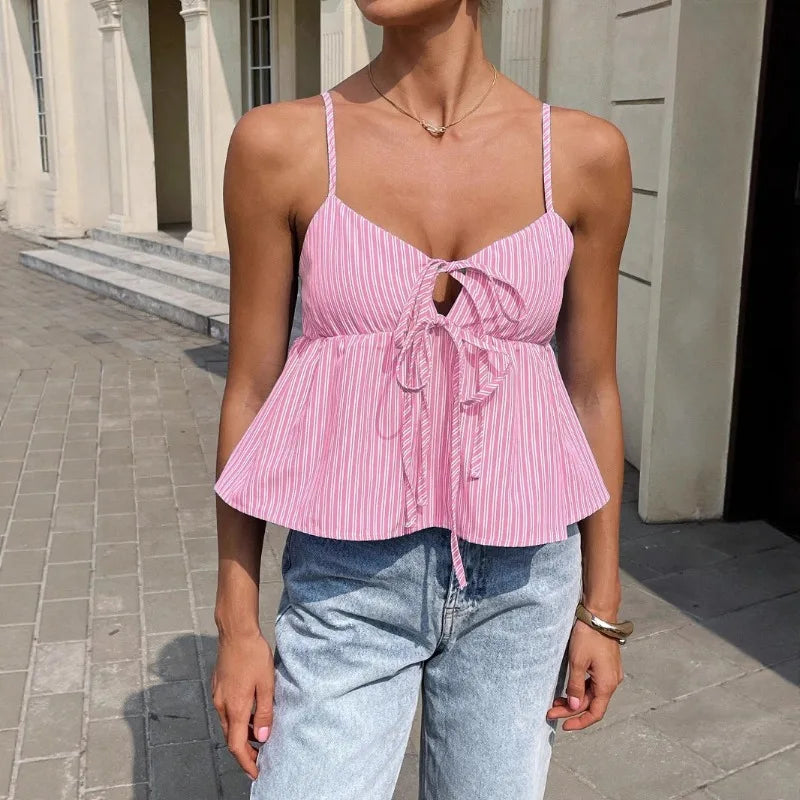 Camisole à bretelles spaghetti rayée pour femmes