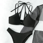 Maillot de bain 4 pièces à manches longues résille pour femmes