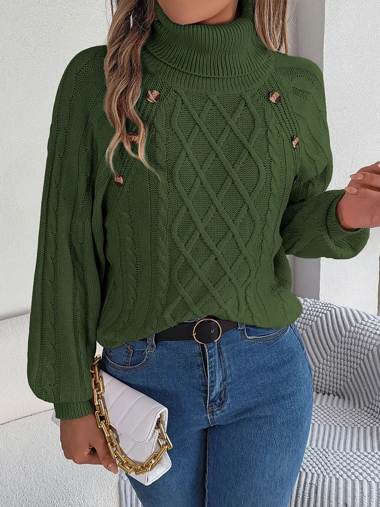 Pull à Col Roulé Femme – Détails Boutonnés