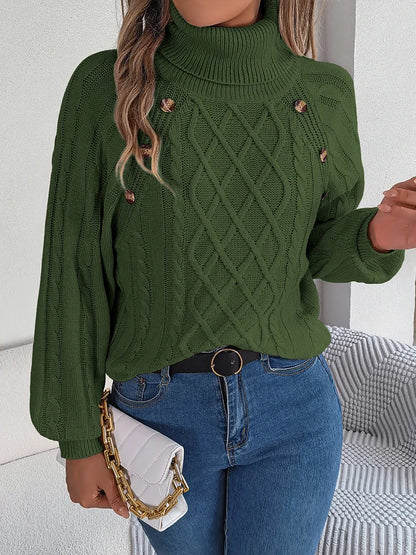 Pull à Col Roulé Femme – Détails Boutonnés
