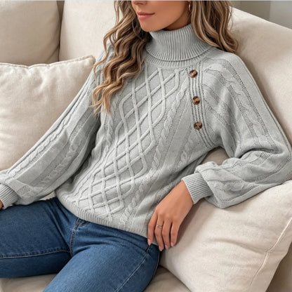 Pull à Col Roulé Femme – Détails Boutonnés