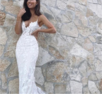 Robe de mariée sirène dos nu avec appliques en dentelle pour femmes
