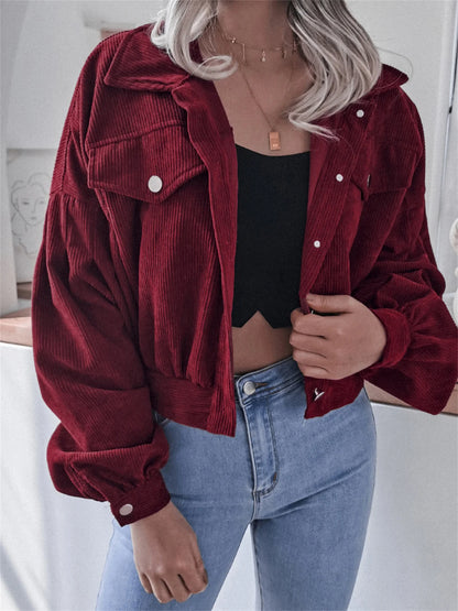 Veste Courte en Velours Côtelé Femme – Manches Lanterne