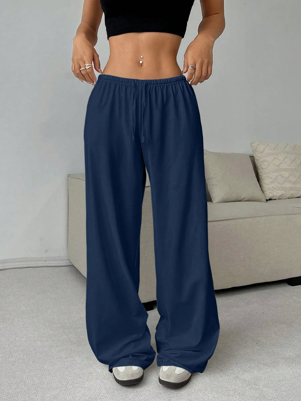 Pantalon Large Femme – Taille Élastique à Lacets