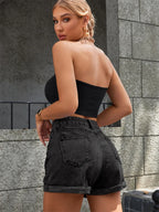 Short en jean à fermeture éclair pour femmes