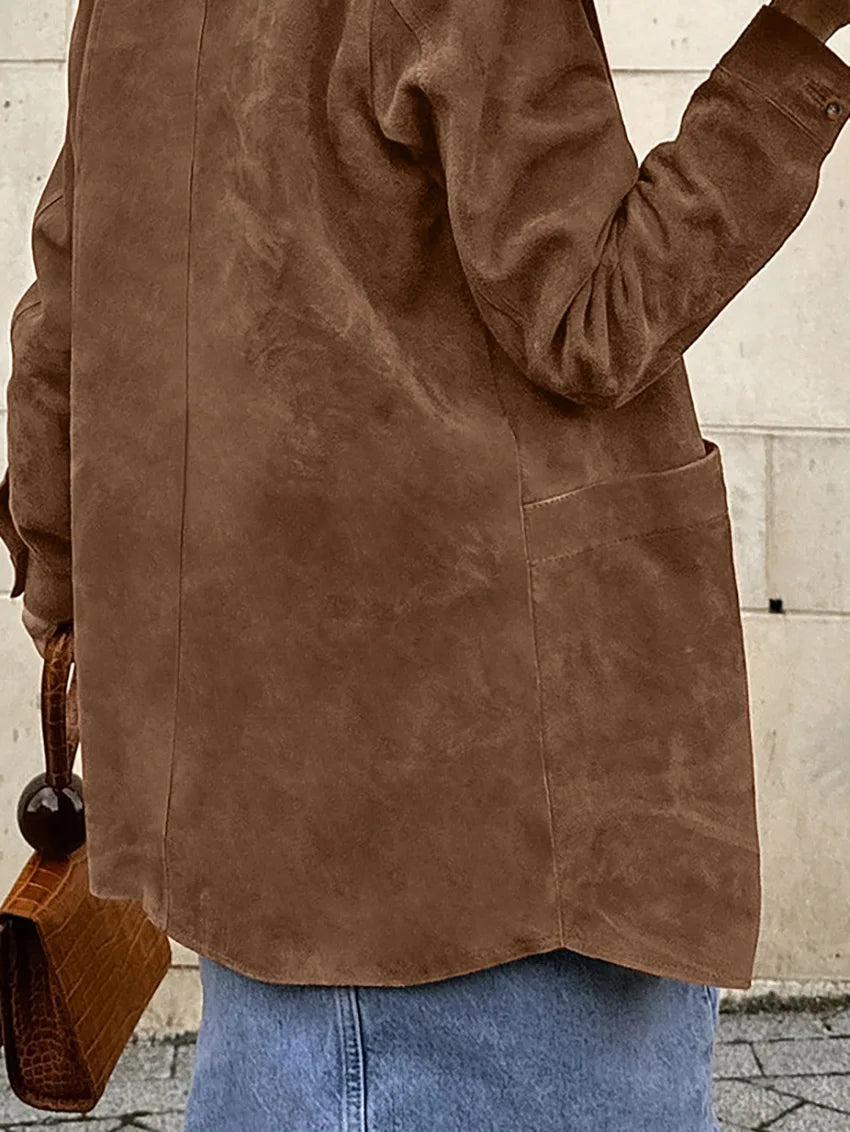 Veste en cuir suédé marron pour femmes