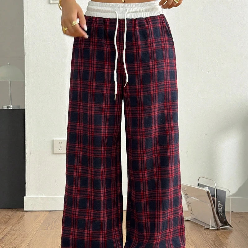 Pantalon Baggy à carreaux décontracté pour femmes