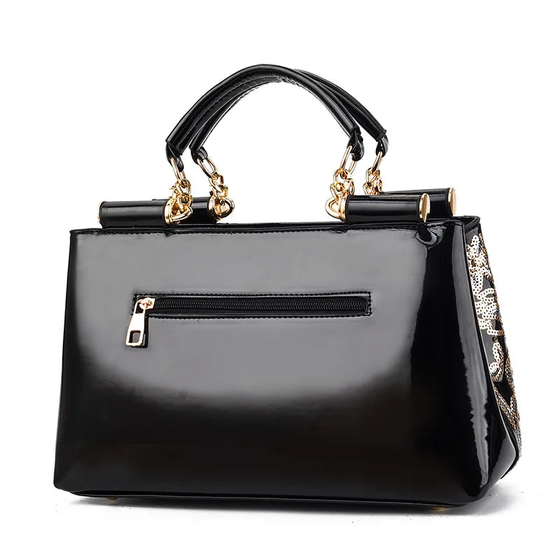 Sac à bandoulière en cuir verni brillant pour femmes