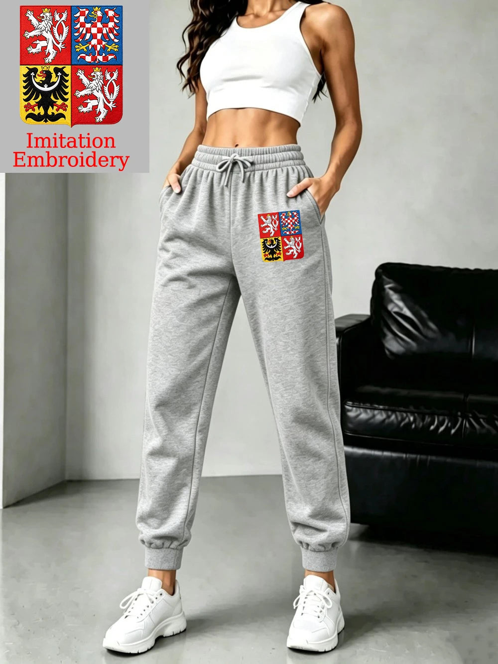 Pantalon de jogging décontracté en molleton avec emblème de la République tchèque pour femmes