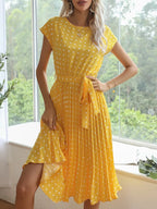 Robe d'été à pois et col rond pour femmes