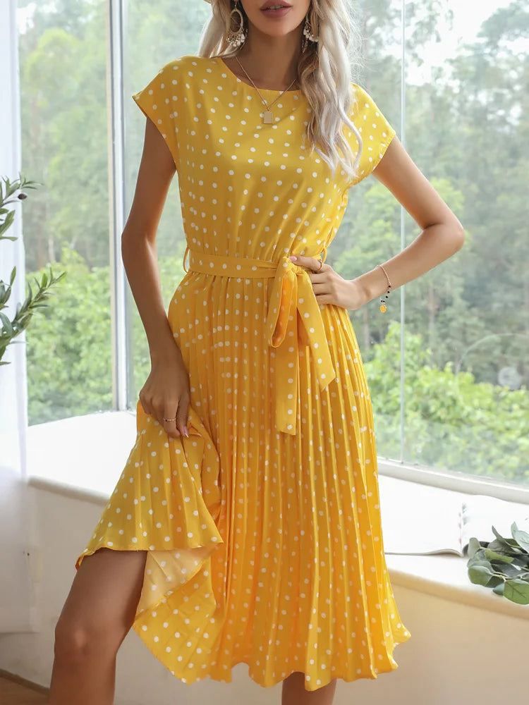 Robe d'été à pois et col rond pour femmes