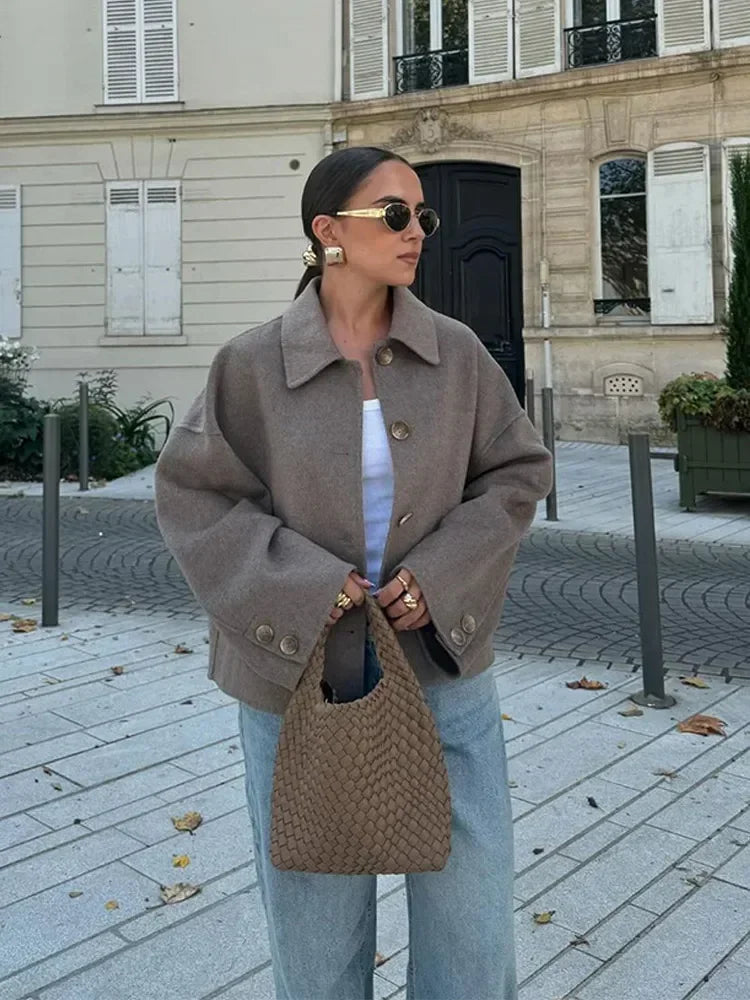Manteau d'automne décontracté en laine pour femmes