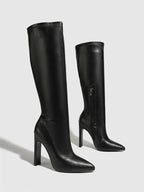 Bottes hautes à bout pointu et fermeture éclair pour femmes