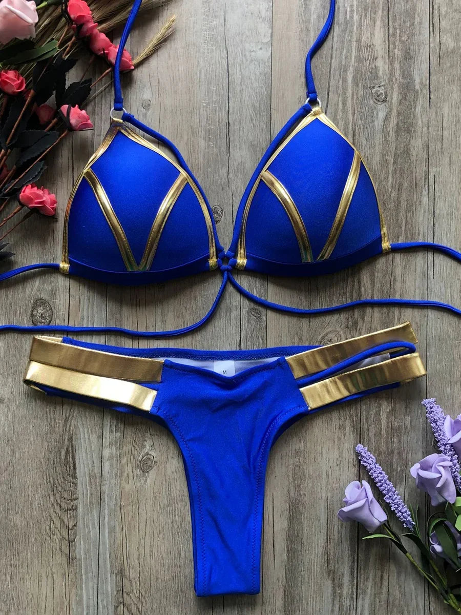 Maillot de bain deux pièces soutien-gorge push up et string pour femmes