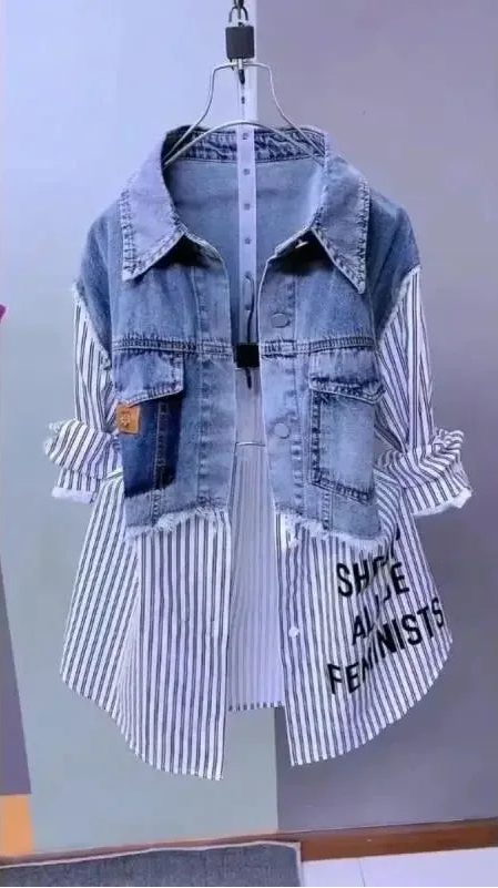 Veste en jean rayée pour femmes