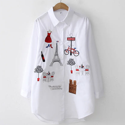 Chemisier Blanc Femme – Broderie Tour Eiffel