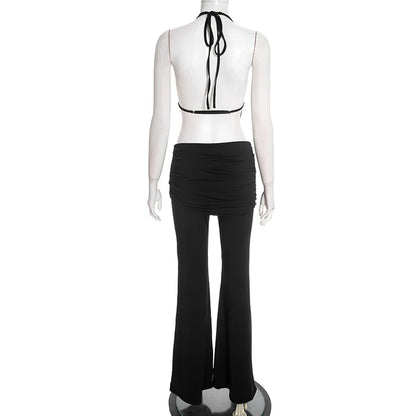 Ensemble Femme 2 Pièces – Haut Dos Nu et Pantalon Évasé Froncé