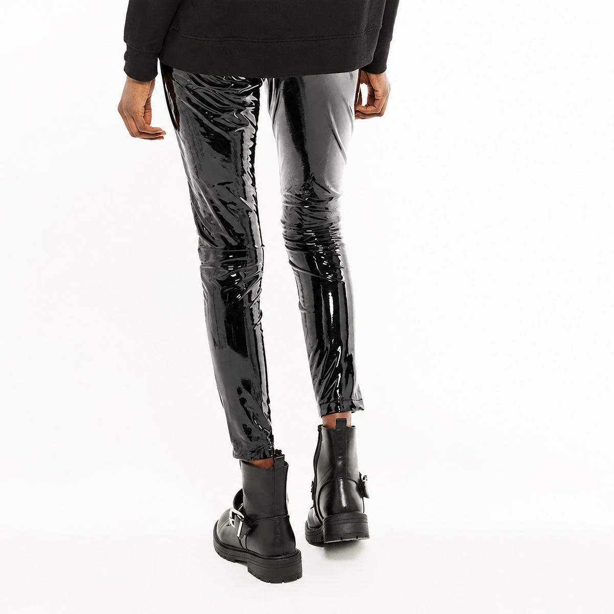 Pantalon Slim Taille Haute en Similicuir Brillant