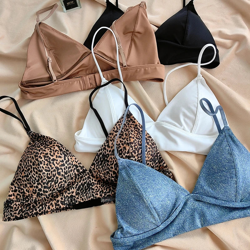 Soutien-gorge triangle sans coutures imprimé léopard pour femmes