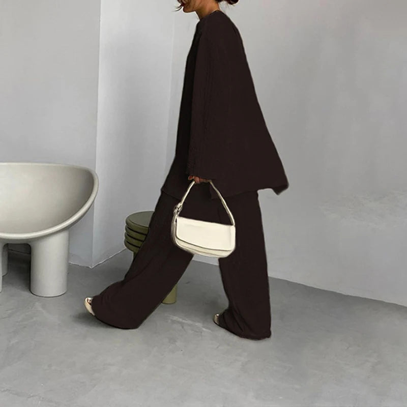 Ensemble femme pantalon monochrome décontracté