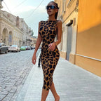 Robe moulante sexy rétro à imprimé léopard pour femmes