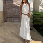Ensemble deux pièces jupe longue, collier, débardeur dos nu pour femmes