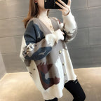 Cardigan tricoté imprimé couleur bloquée pour femmes