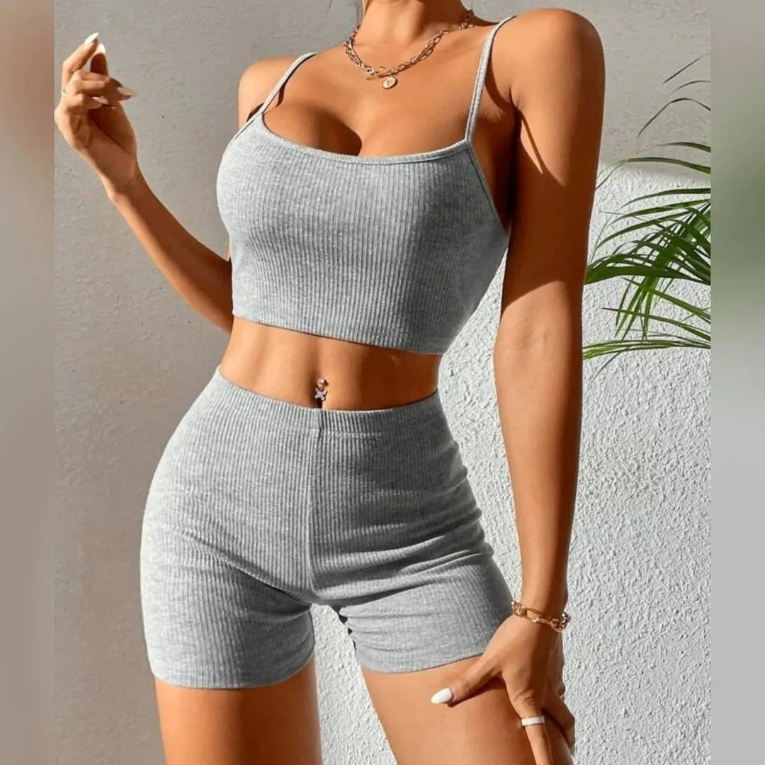 Ensembles deux pièces avec short slim décontracté mince pour femmes