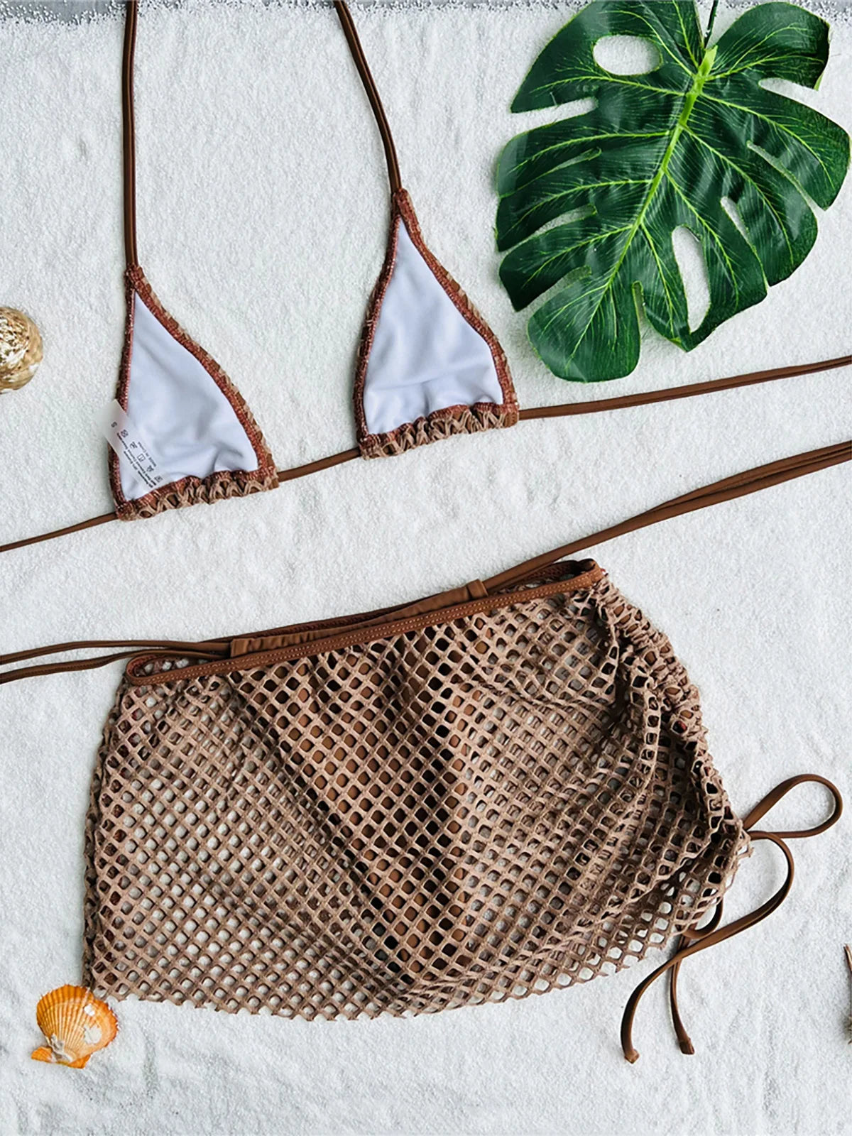 Maillots de bain trois pièces en maille résille pour femmes